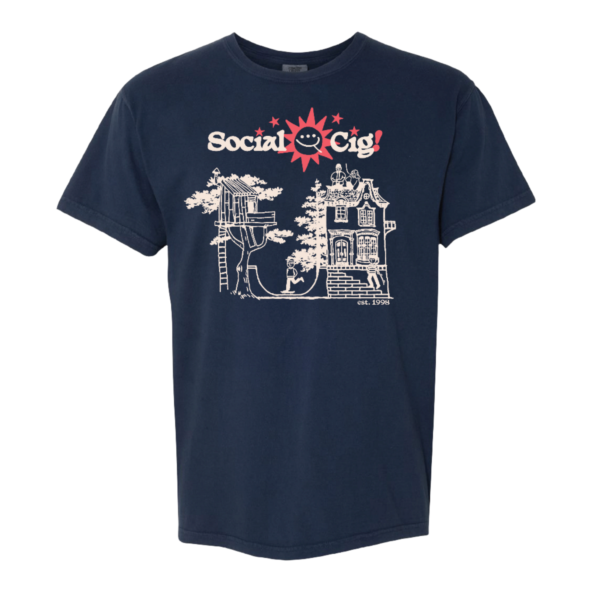 Social Cig Treehouse Tee in Navy Blue on Comfort Colors garment